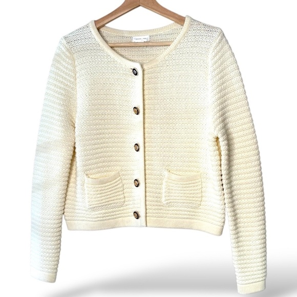 GEMMA + JANE Cotton Blend Rib Knit Button Front Cropped Cardigan Pockets Sz M - Picture 4 of 11